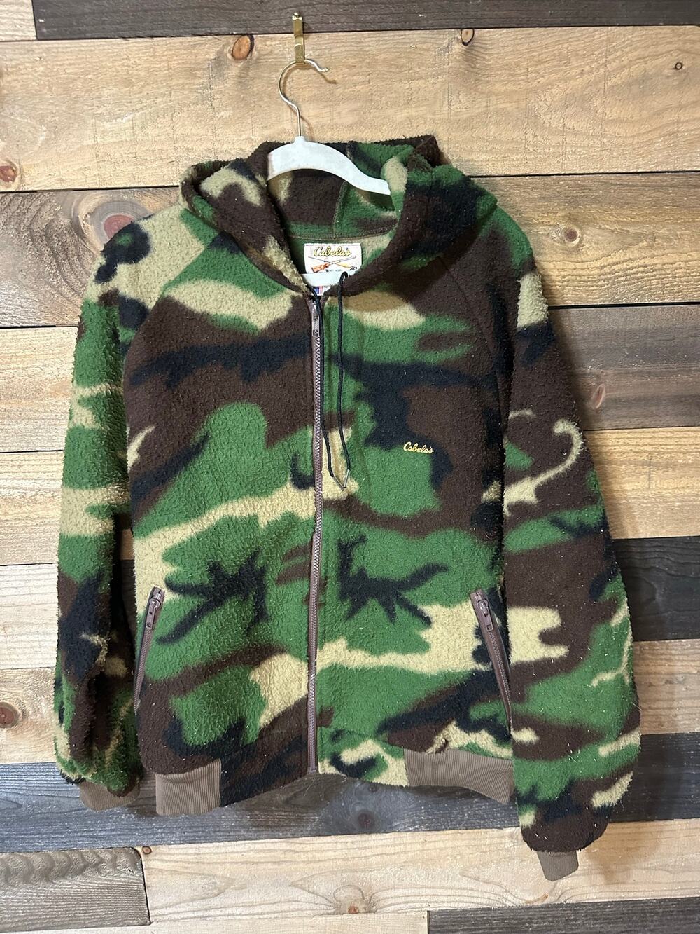 CABELA’S Men’s Vintage Camo Hooded Fleece Jacket Size XL Made in USA